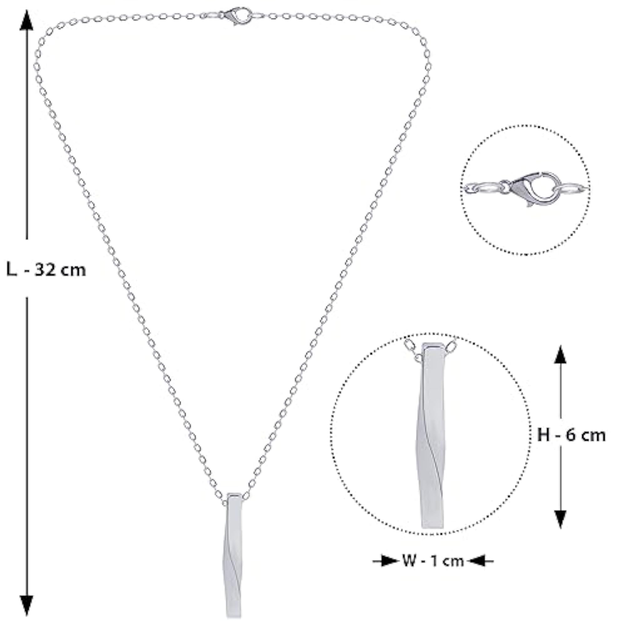 Spiral Long Rectangular & Twisted Silver Bar Pendant